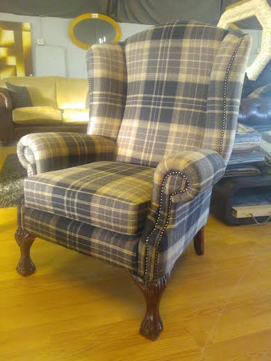 Plaid Queen Anne Chair with Detailed Studding