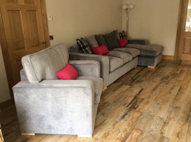Extended grey Sofa and matching chair